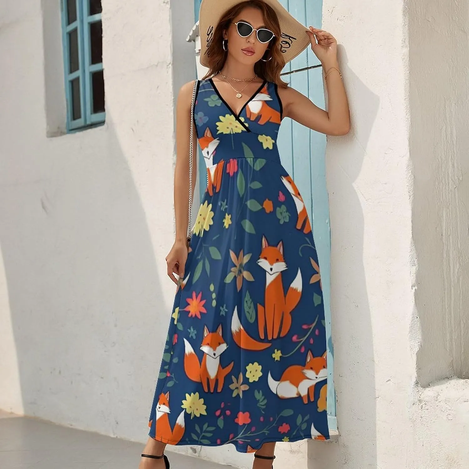 2025 Summer Tank Dress V-Neck Sleeveless Bodycon Beach Party Maxi Dress