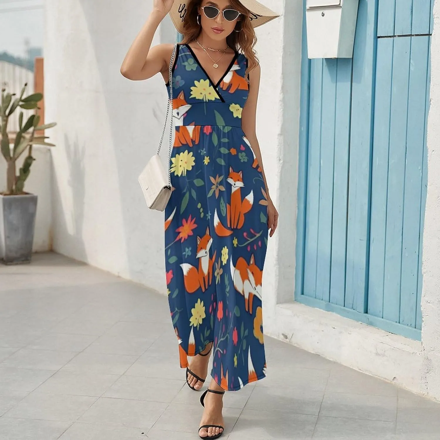 2025 Summer Tank Dress V-Neck Sleeveless Bodycon Beach Party Maxi Dress