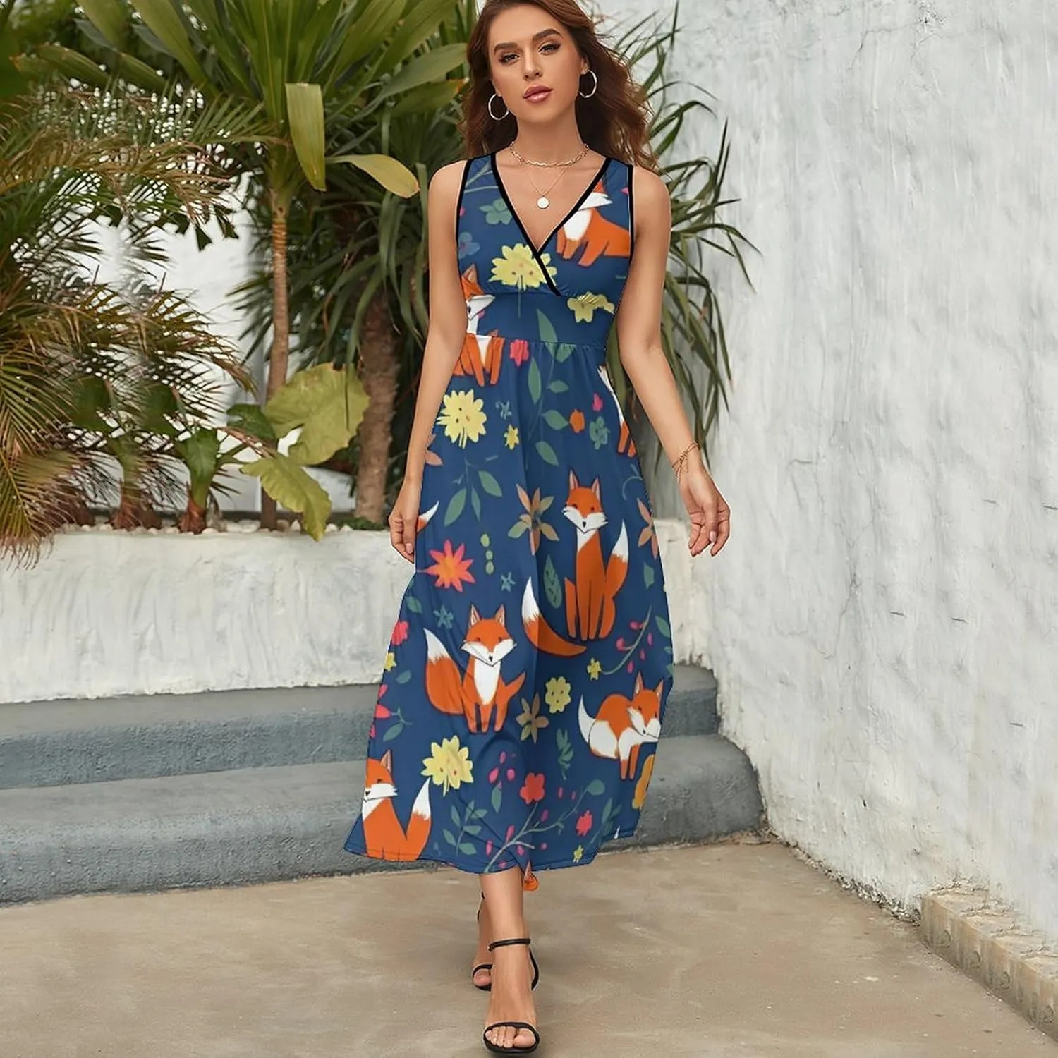2025 Summer Tank Dress V-Neck Sleeveless Bodycon Beach Party Maxi Dress