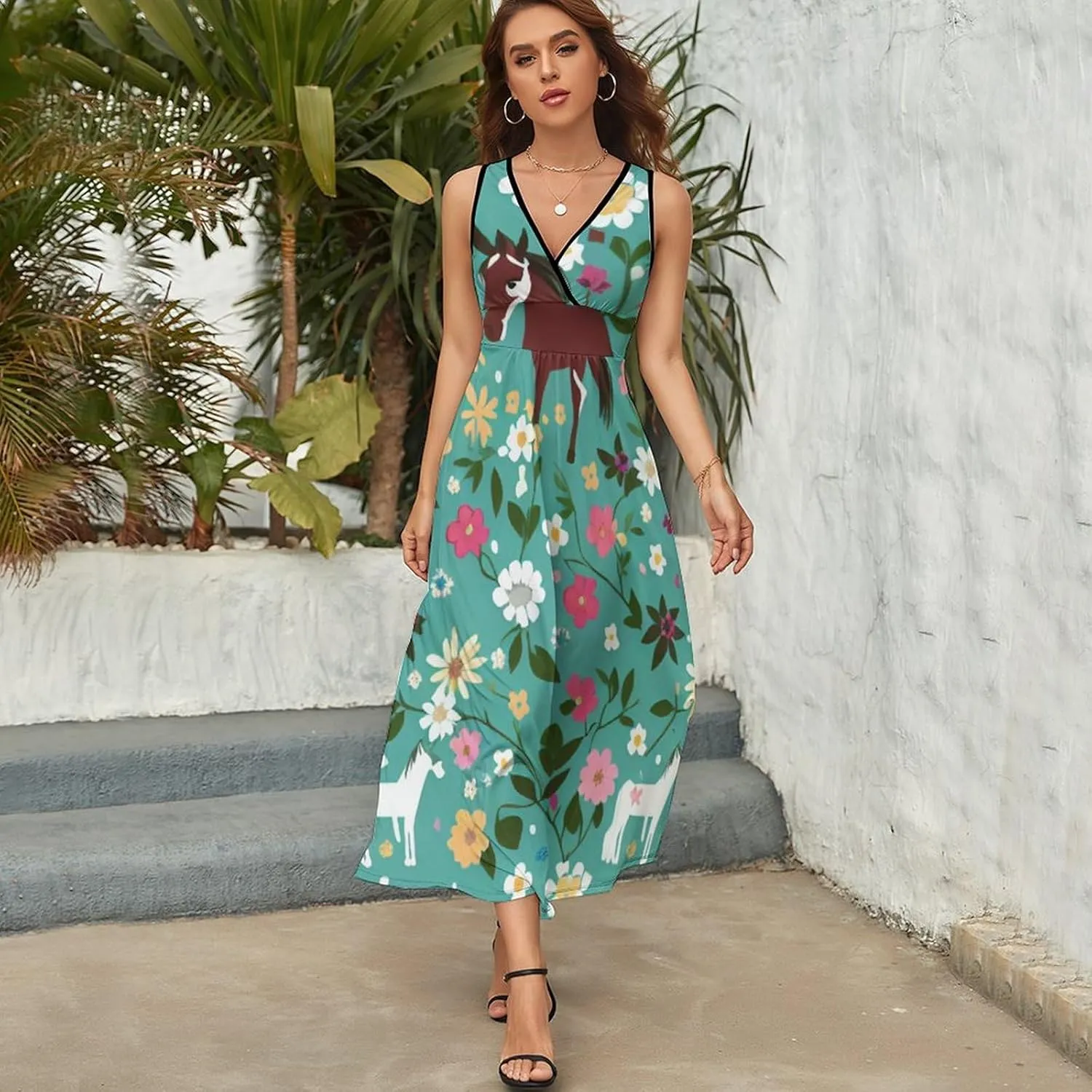2025 Summer Tank Dress V-Neck Sleeveless Bodycon Beach Party Maxi Dress