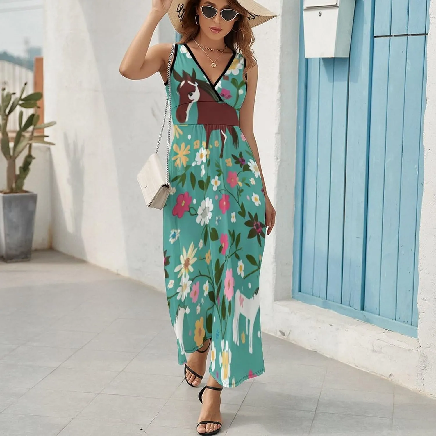 2025 Summer Tank Dress V-Neck Sleeveless Bodycon Beach Party Maxi Dress