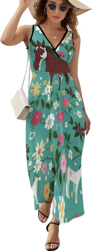 2025 Summer Tank Dress V-Neck Sleeveless Bodycon Beach Party Maxi Dress