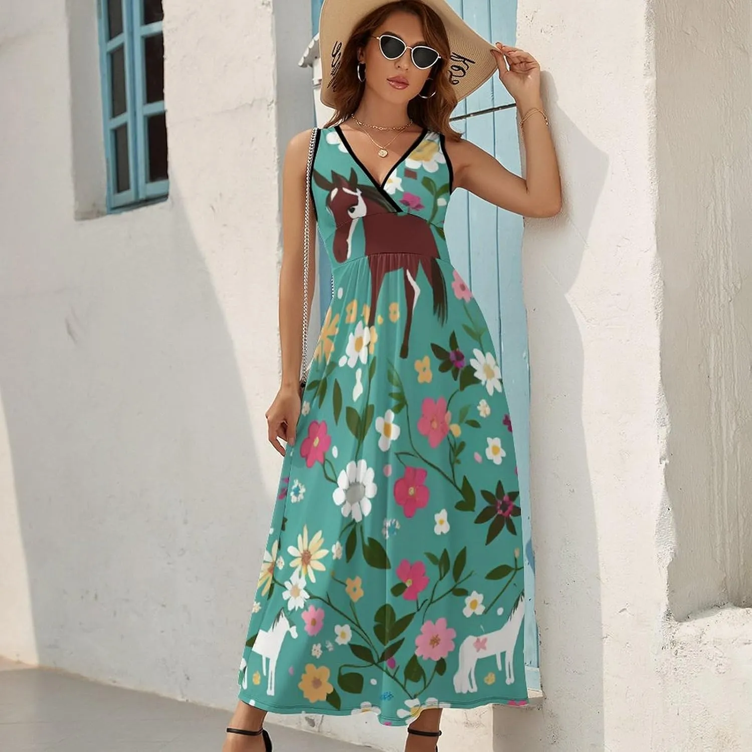 2025 Summer Tank Dress V-Neck Sleeveless Bodycon Beach Party Maxi Dress