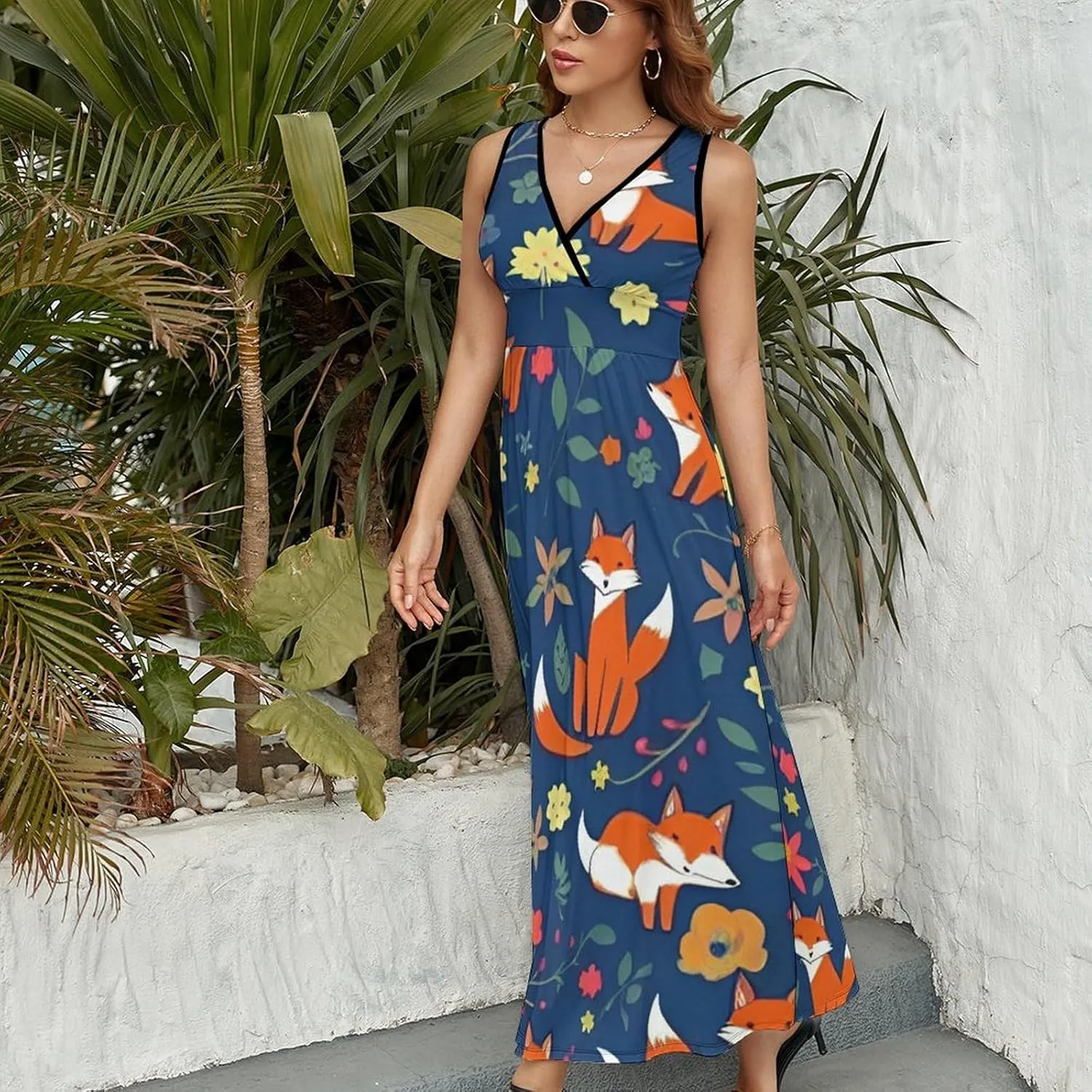 2025 Summer Tank Dress V-Neck Sleeveless Bodycon Beach Party Maxi Dress