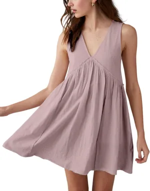 Aimiray Women's Casual Sleeveless Mini Dress Loose V Neck Backless Pleated Short Tank Sundress with Pockets
