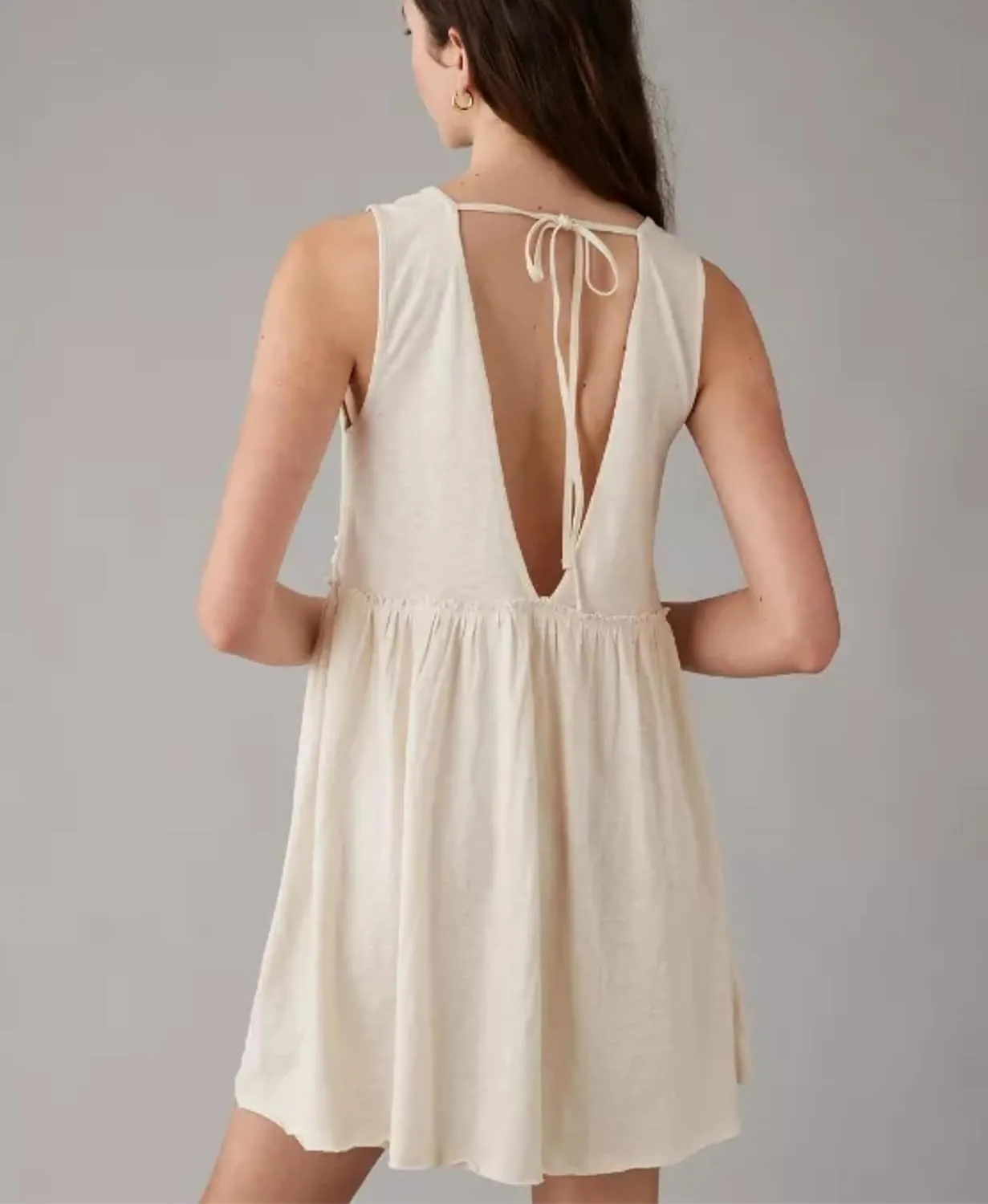 Aimiray Women's Casual Sleeveless Mini Dress Loose V Neck Backless Pleated Short Tank Sundress with Pockets