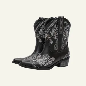 Ankle-Cut Cowboy Boots with Embroideries