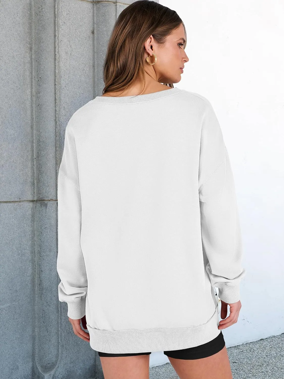 ANRABESS Womens Oversized Sweatshirts V Neck Long Sleeve Tunic Lightweight Pullover Shirts 2025 Fall Tops Teen Girls Outfits
