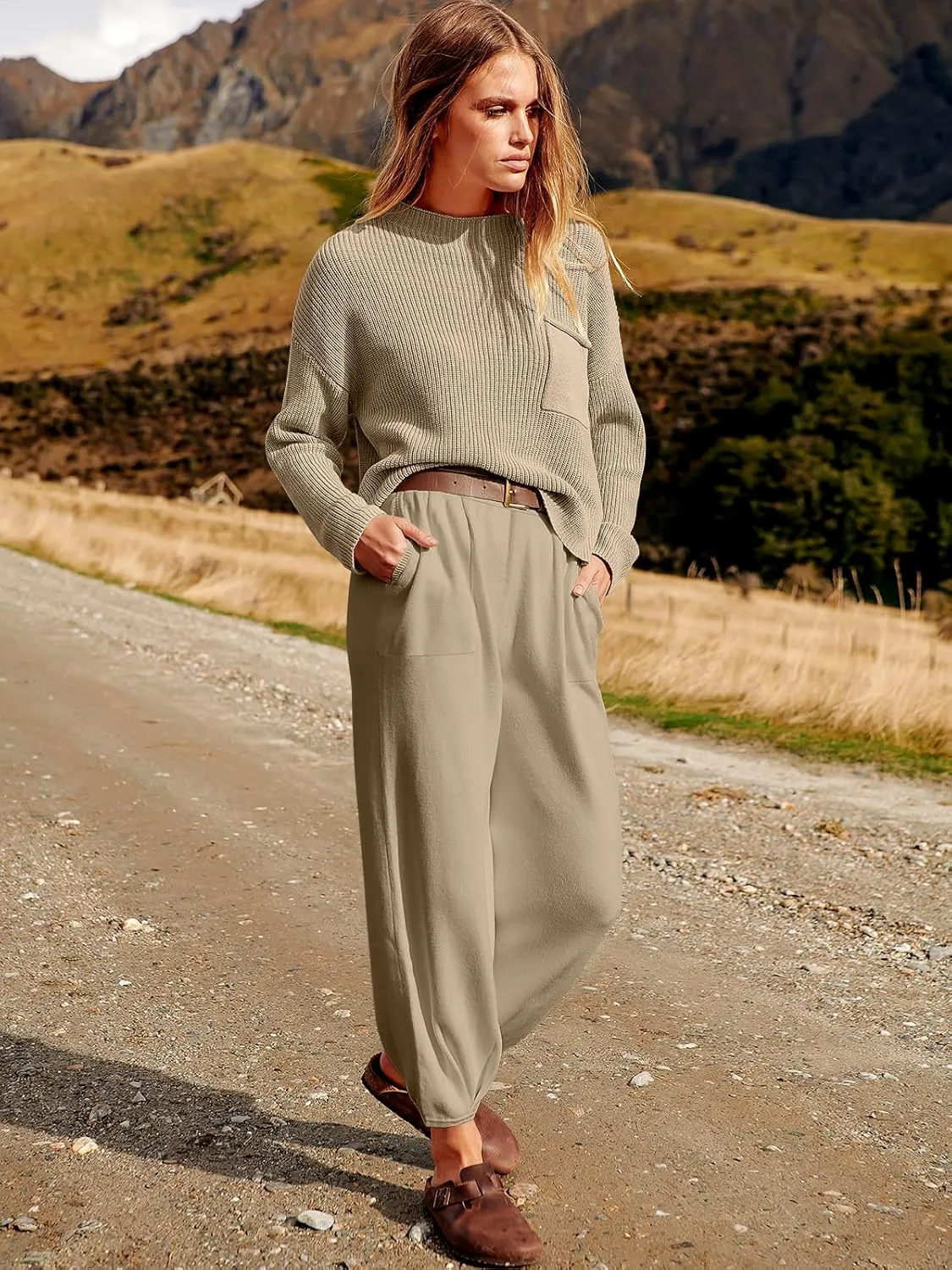 ANRABESS Women's Two Piece Outfits Long Sleeve Knit Top Fall Sweater Set Oversized Pants Tracksuit Lounge Sets