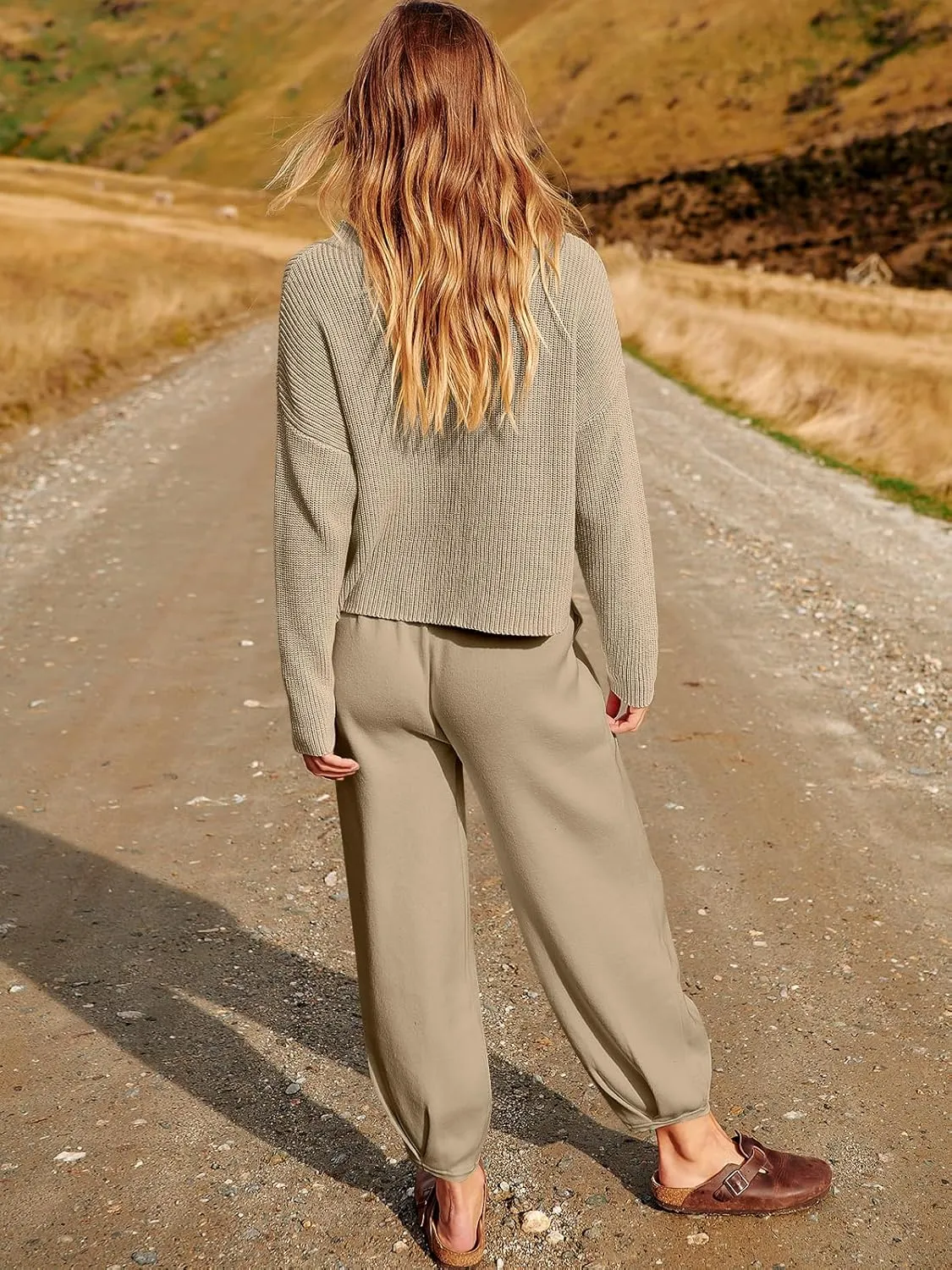 ANRABESS Women's Two Piece Outfits Long Sleeve Knit Top Fall Sweater Set Oversized Pants Tracksuit Lounge Sets