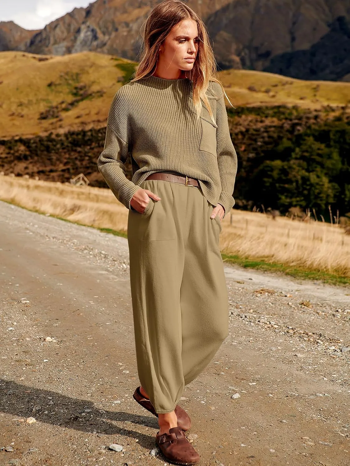 ANRABESS Women's Two Piece Outfits Long Sleeve Knit Top Fall Sweater Set Oversized Pants Tracksuit Lounge Sets