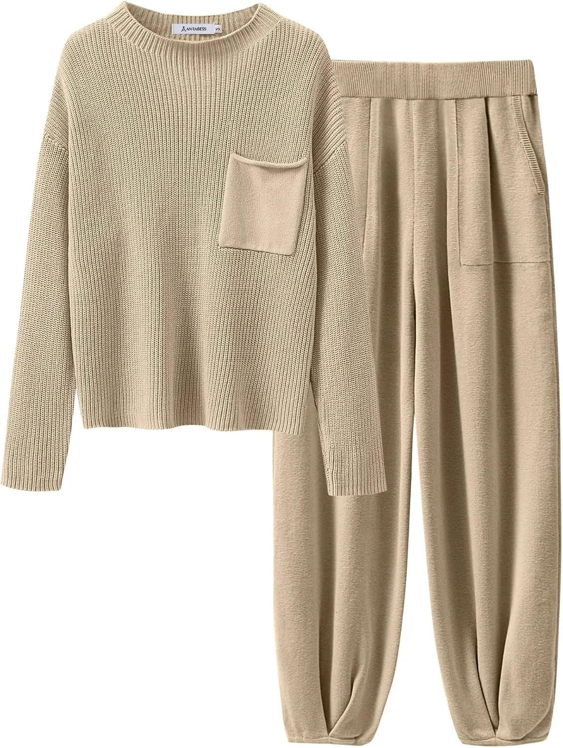 ANRABESS Women's Two Piece Outfits Long Sleeve Knit Top Fall Sweater Set Oversized Pants Tracksuit Lounge Sets
