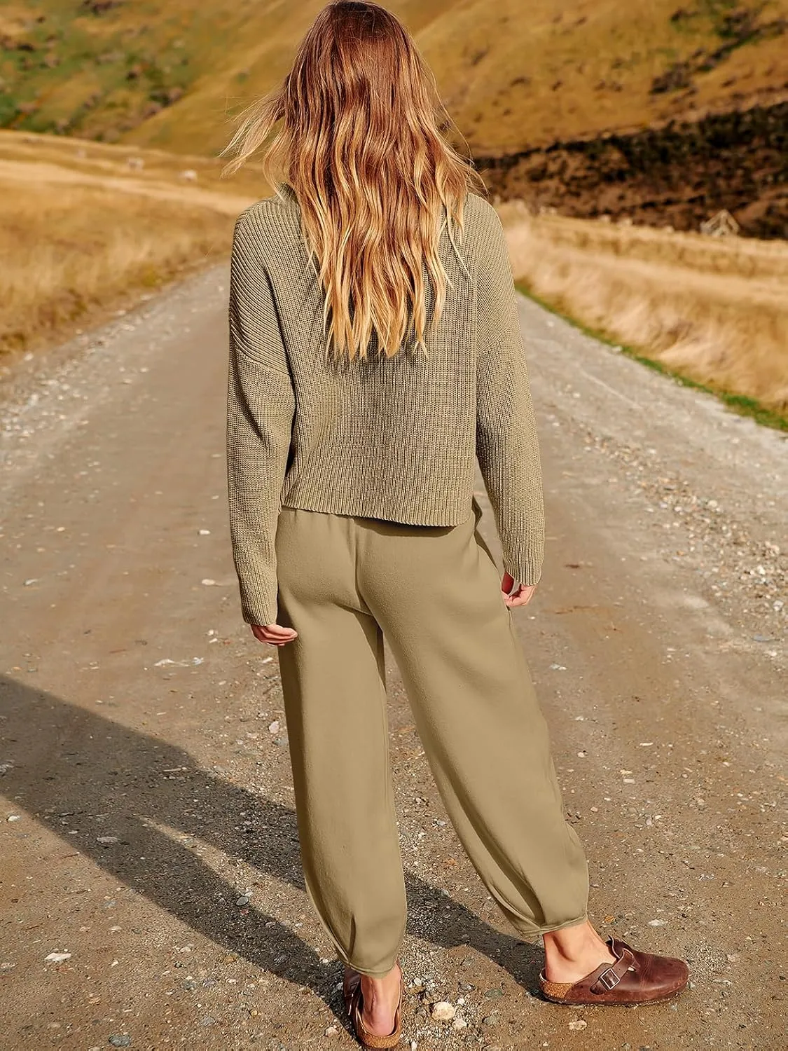 ANRABESS Women's Two Piece Outfits Long Sleeve Knit Top Fall Sweater Set Oversized Pants Tracksuit Lounge Sets