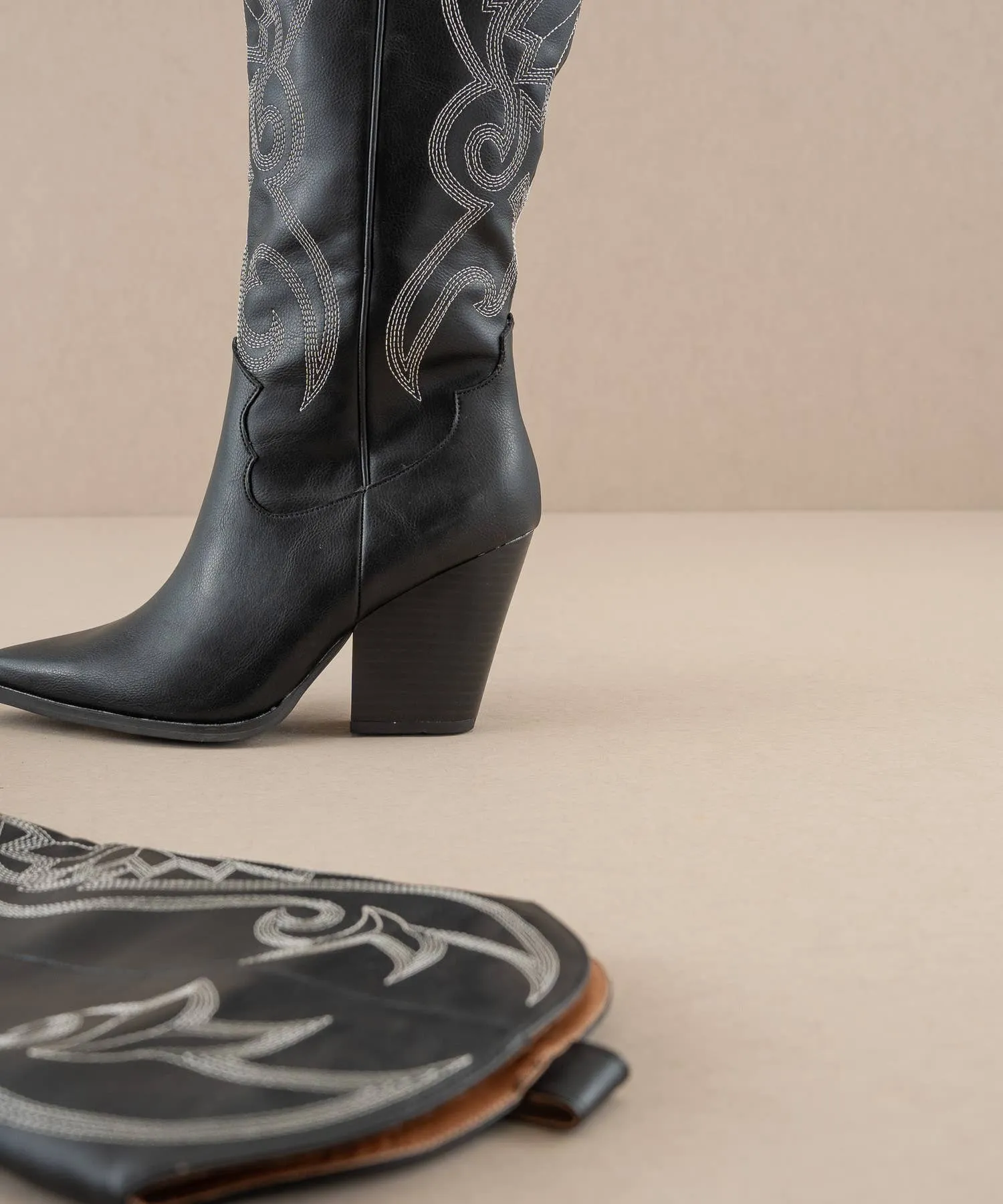 Astrid Black Knee High Embroidered Cowboy Western Boot