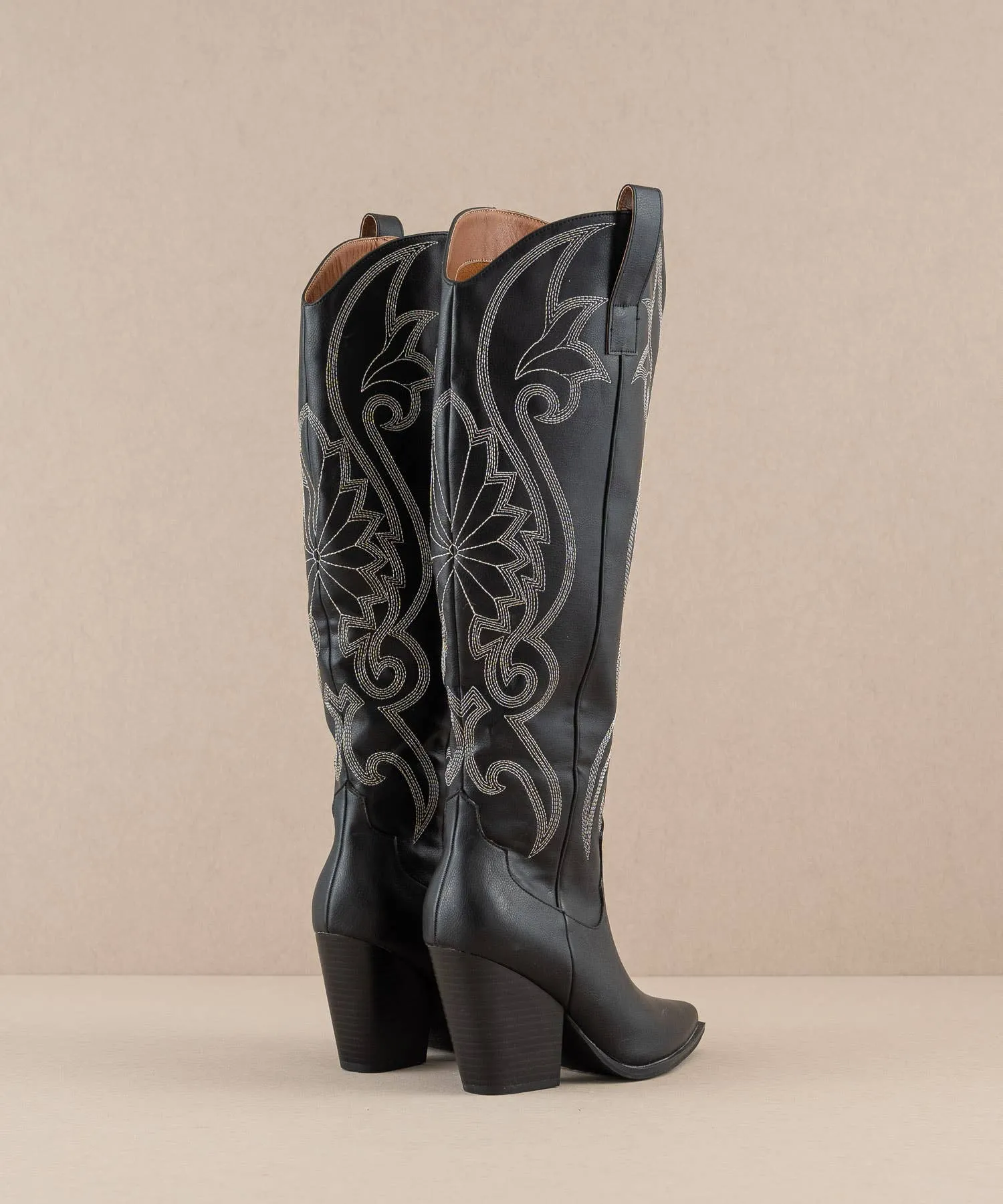 Astrid Black Knee High Embroidered Cowboy Western Boot