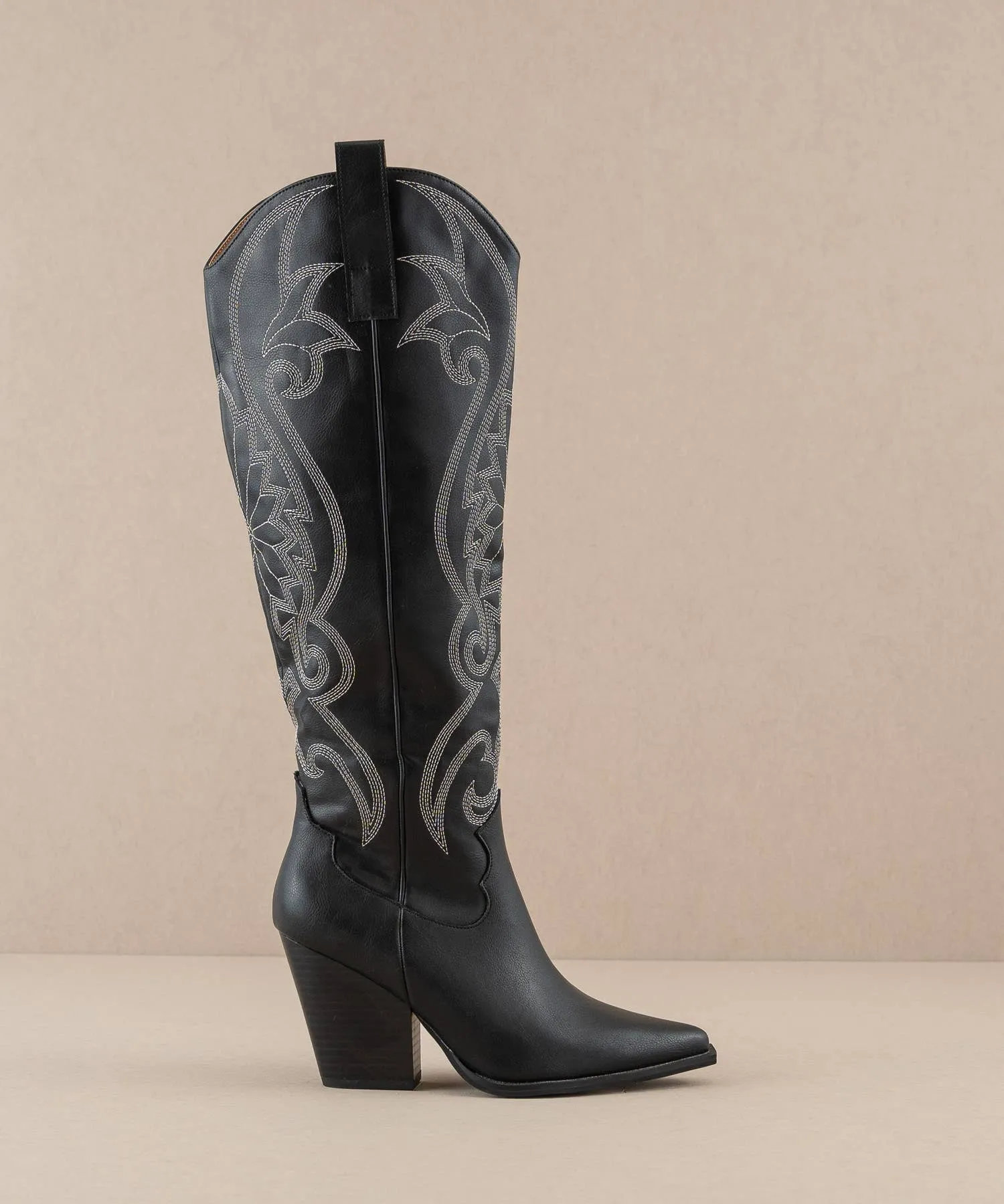 Astrid Black Knee High Embroidered Cowboy Western Boot