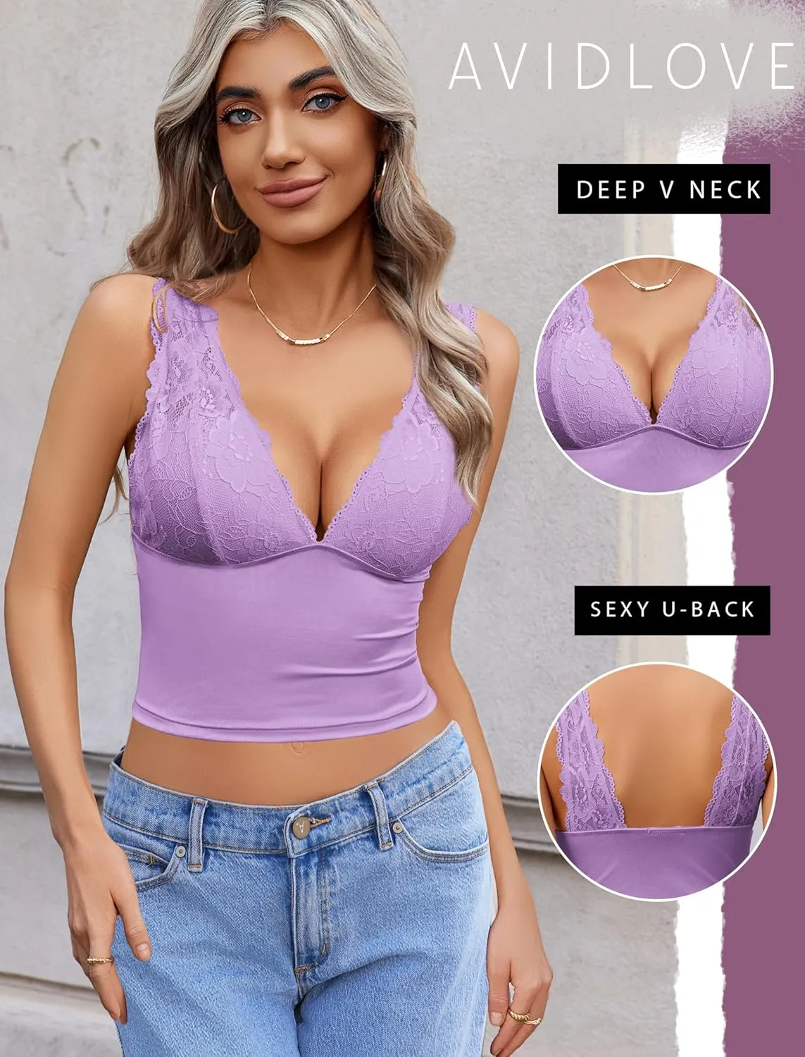 Avidlove Tank Top for Women Summer Lace Going Out Tops Sexy V Neck Sleeveless Y2k Lace Crop Tops