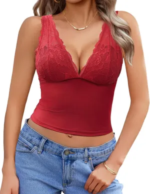 Avidlove Tank Top for Women Summer Lace Going Out Tops Sexy V Neck Sleeveless Y2k Lace Crop Tops