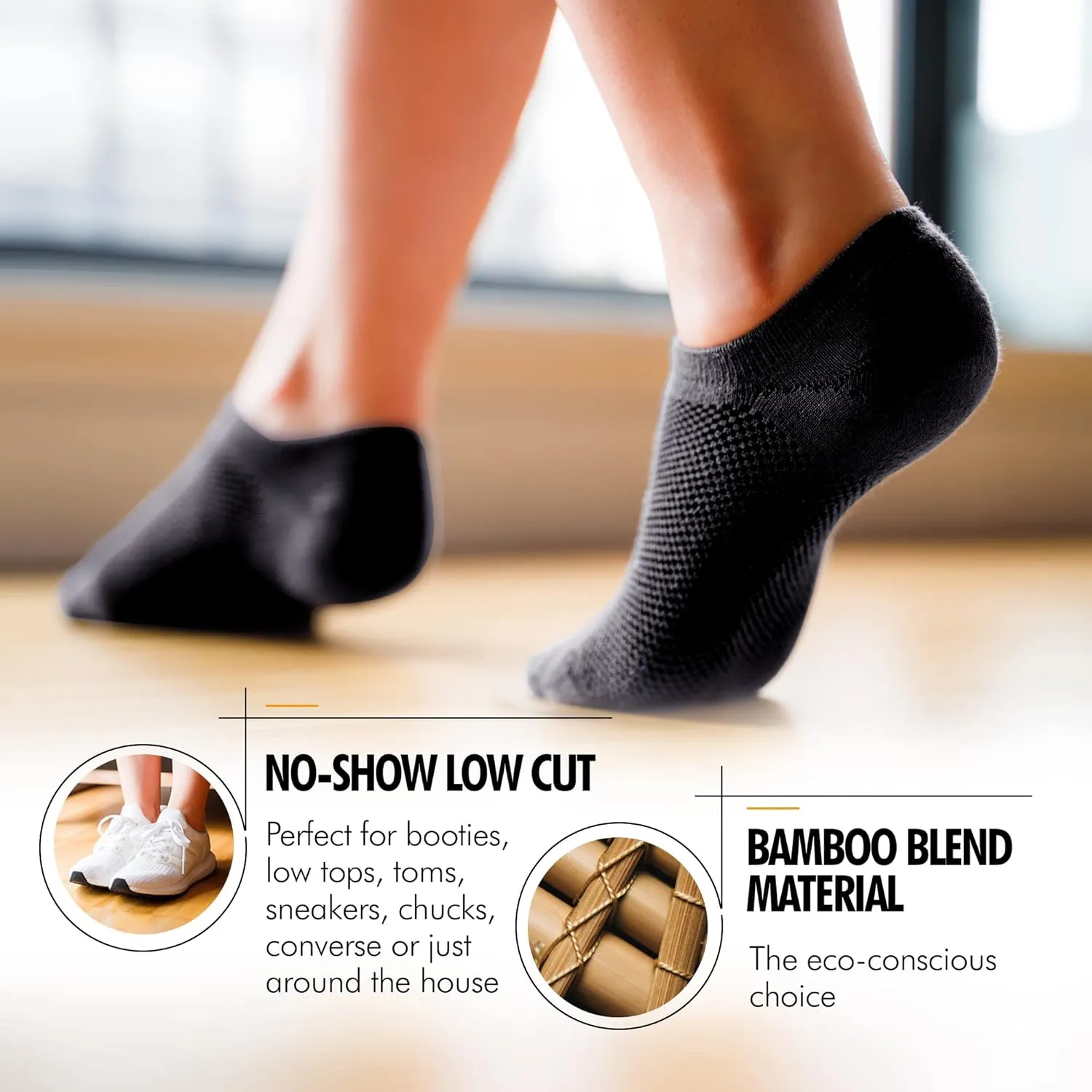 Bam&b Women's Premium Bamboo Viscose No Show Casual Socks - 4 pair pack - Non-Slip