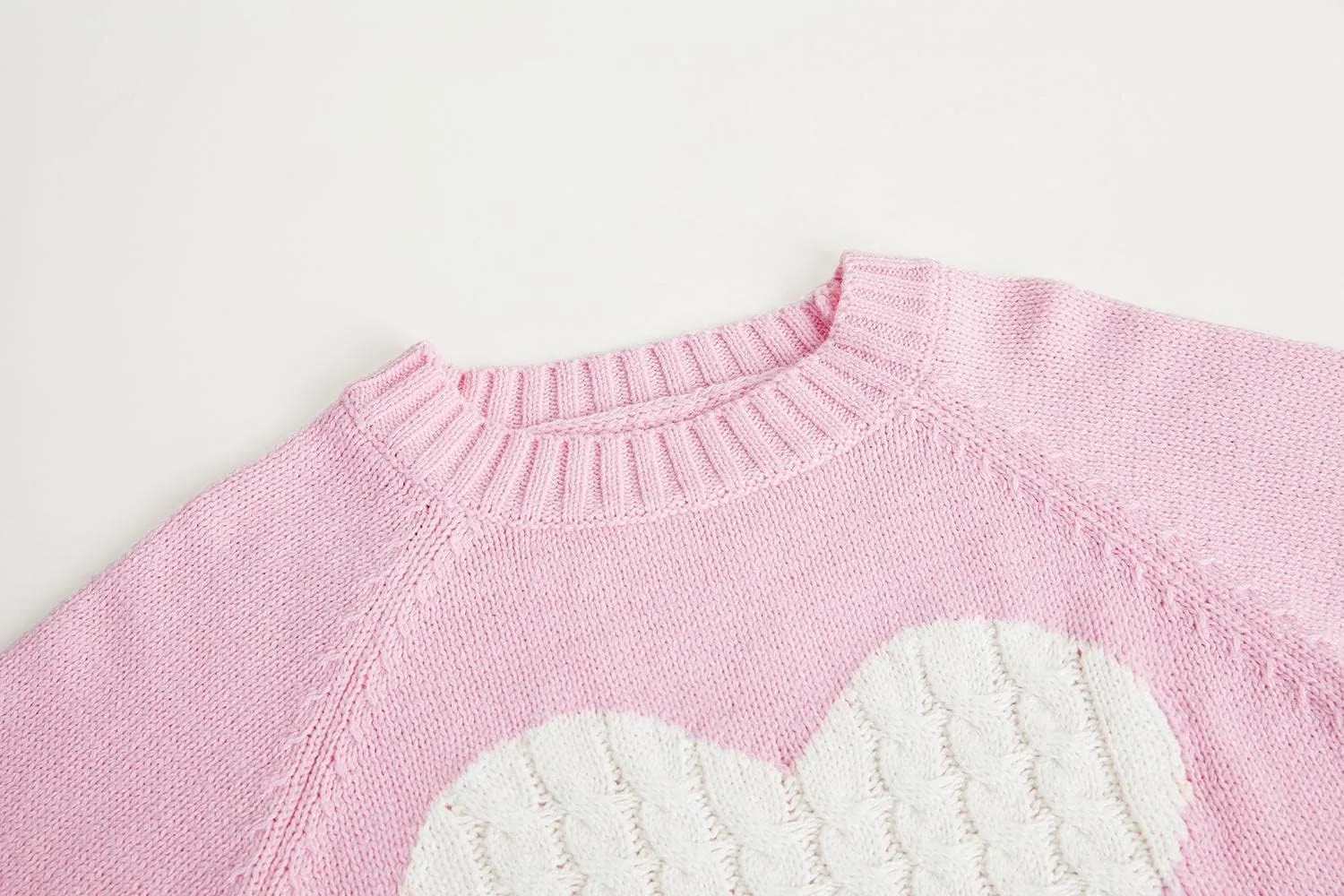 Batermoon Girls' Pullover Sweaters Long Sleeve Cute Heart Pattern Crewneck Knit Jumper Tops