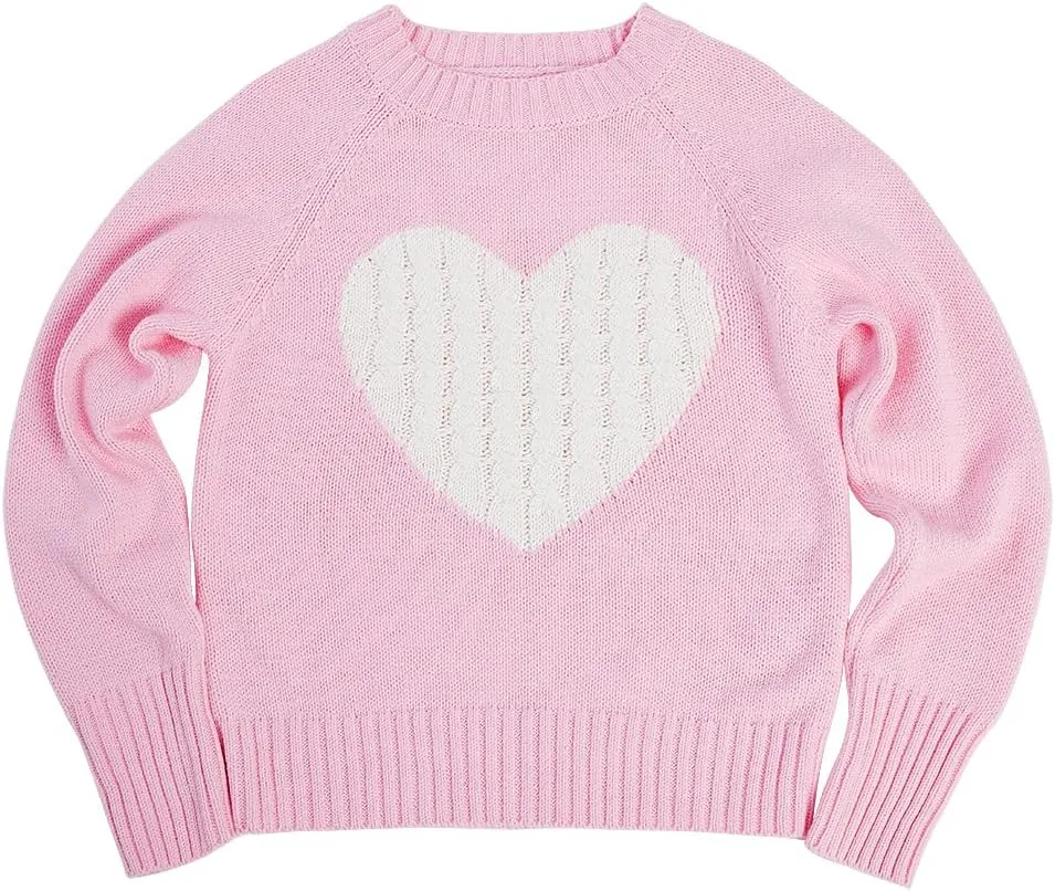 Batermoon Girls' Pullover Sweaters Long Sleeve Cute Heart Pattern Crewneck Knit Jumper Tops