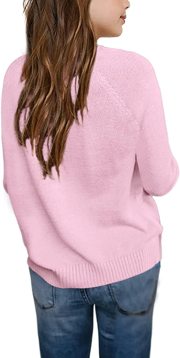 Batermoon Girls' Pullover Sweaters Long Sleeve Cute Heart Pattern Crewneck Knit Jumper Tops