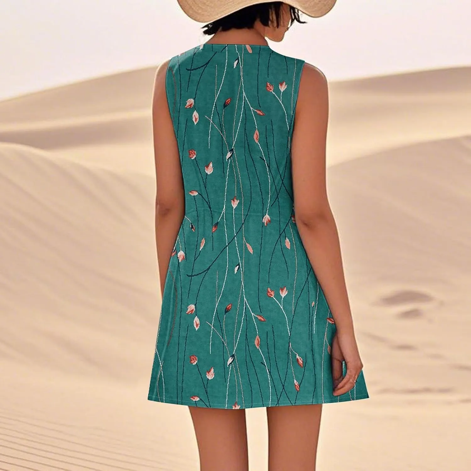 Beach Vacation Clothes for Women Casual Sleeveless A-Line Dress with Pockets Soft Lightweight Summer Sundress