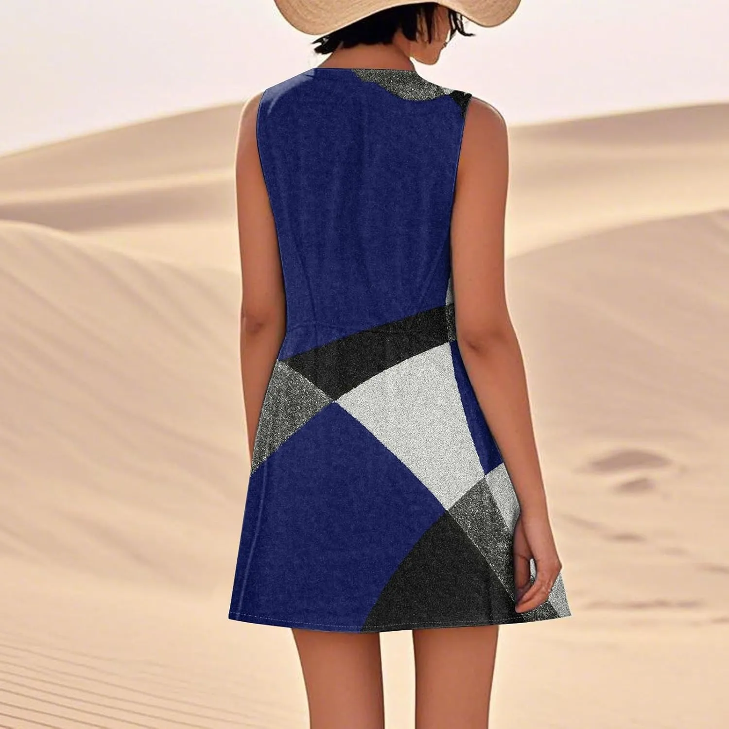 Beach Vacation Clothes for Women Casual Sleeveless A-Line Dress with Pockets Soft Lightweight Summer Sundress