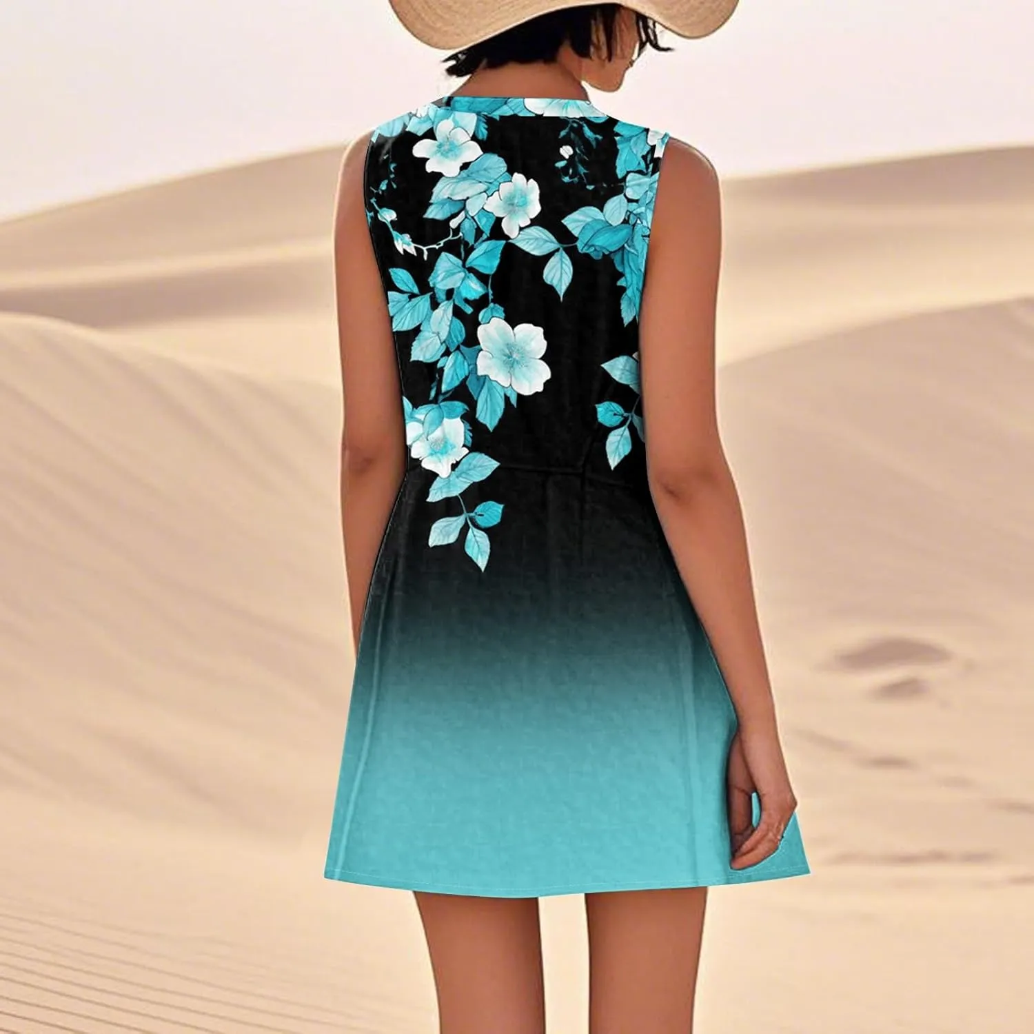 Beach Vacation Clothes for Women Casual Sleeveless A-Line Dress with Pockets Soft Lightweight Summer Sundress
