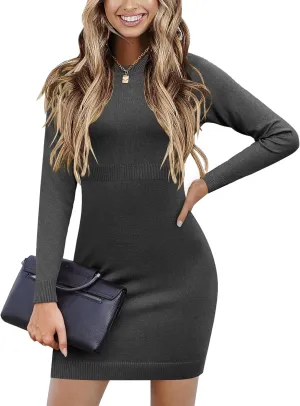 Beyove Women's Colorblock Striped Long Sleeve Cotton Knit Sweater Bodycon Dress XS-XXL