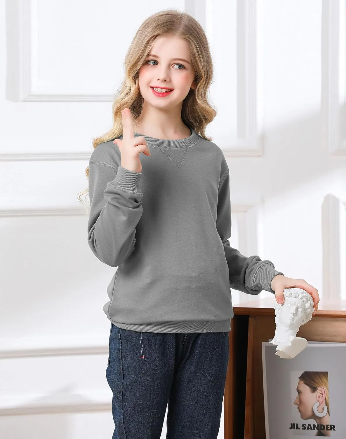 Bingerlily Girls Casual Long Sleeve Sweatshirt Crew Neck Cute Pullover Relaxed Fit Tops