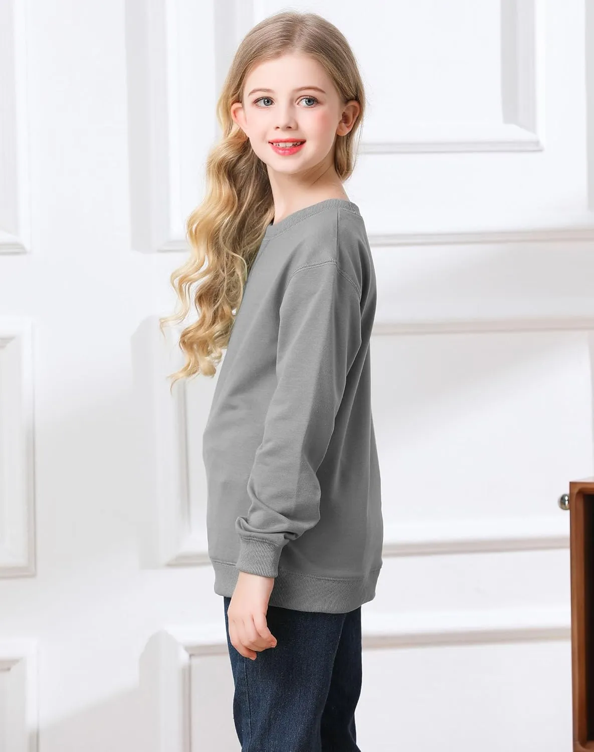 Bingerlily Girls Casual Long Sleeve Sweatshirt Crew Neck Cute Pullover Relaxed Fit Tops