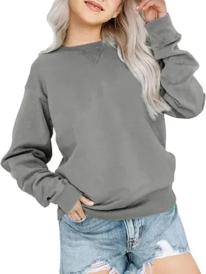Bingerlily Girls Casual Long Sleeve Sweatshirt Crew Neck Cute Pullover Relaxed Fit Tops