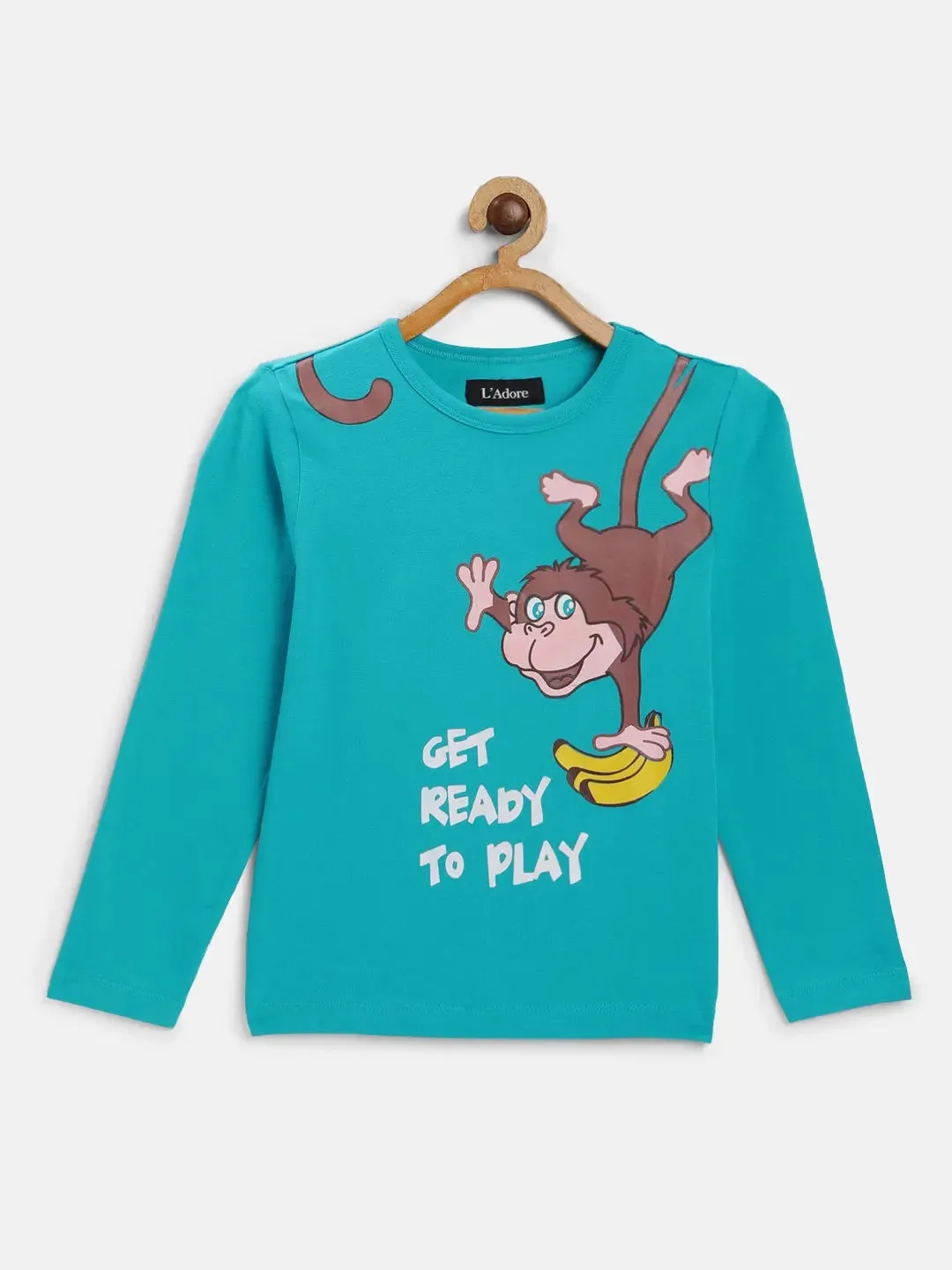 Blue Monkey Printed Round Neck Cotton T-shirt
