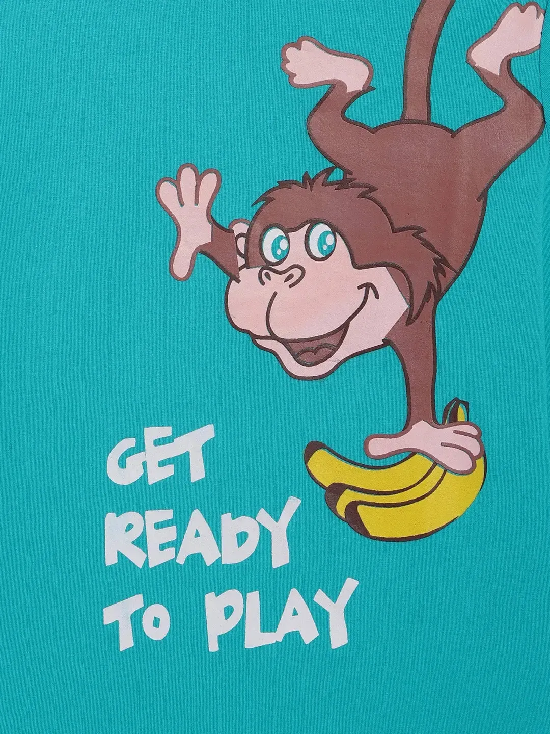 Blue Monkey Printed Round Neck Cotton T-shirt