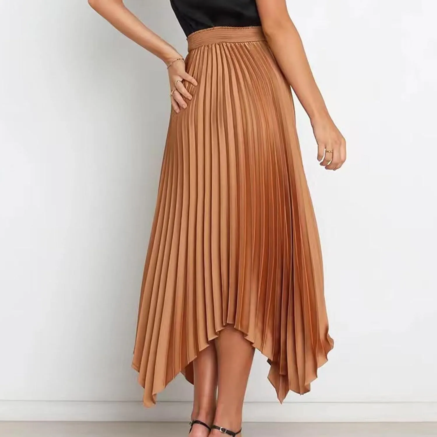 Boho Skirts for Women Casual Soft High Waisted Asymmetrical Maxi Skirt Womens Summer Long Pleated Skirt Midi Length