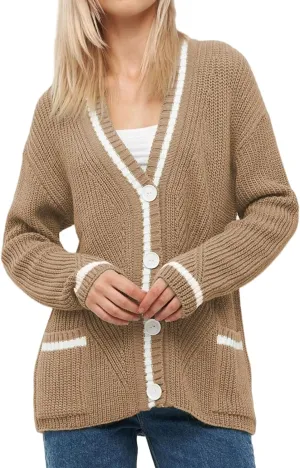 Button Down Sweaters for Women V Neck Color Block Cardigan Sweater Long Sleeve Chunky Knit Coat