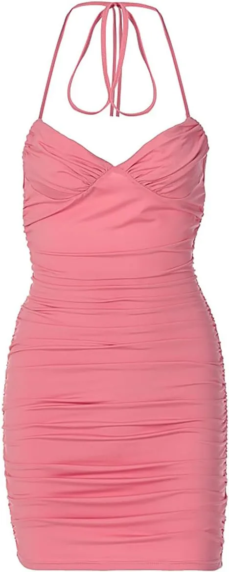 BYDIVA O Ring Cutout Backless Halter Lace Up Bodycon Mini Dress Party Night Club