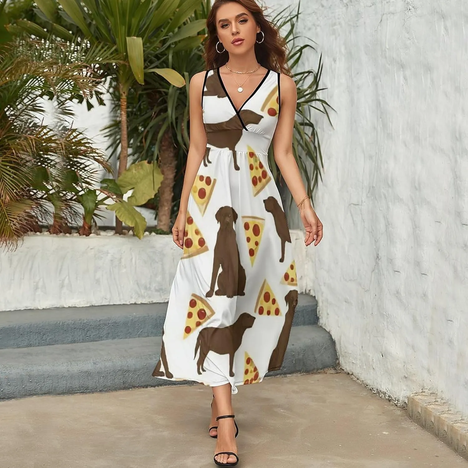 Casual Tank Dress V-Neck Sleeveless Adjustable Beach Dress