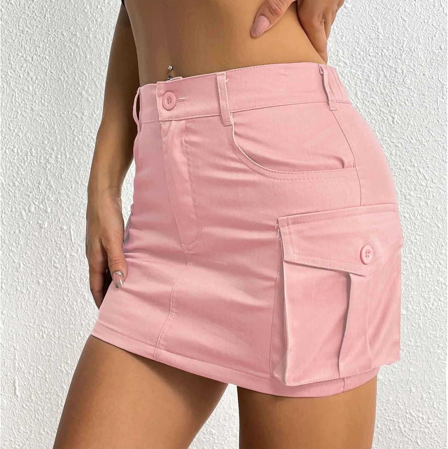 Century Star Womens Y2k Low Waist Mini Cargo Denim Skirt Button Bodycon with Pocket