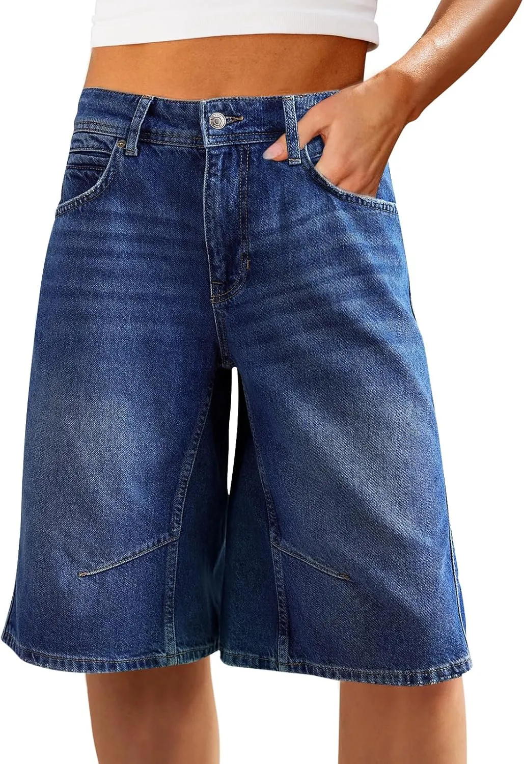 Cicy Bell Womens Summer Wide Leg Denim Shorts Casual Loose Mid Rise Jorts Bermuda Knee Length Jeans Shorts