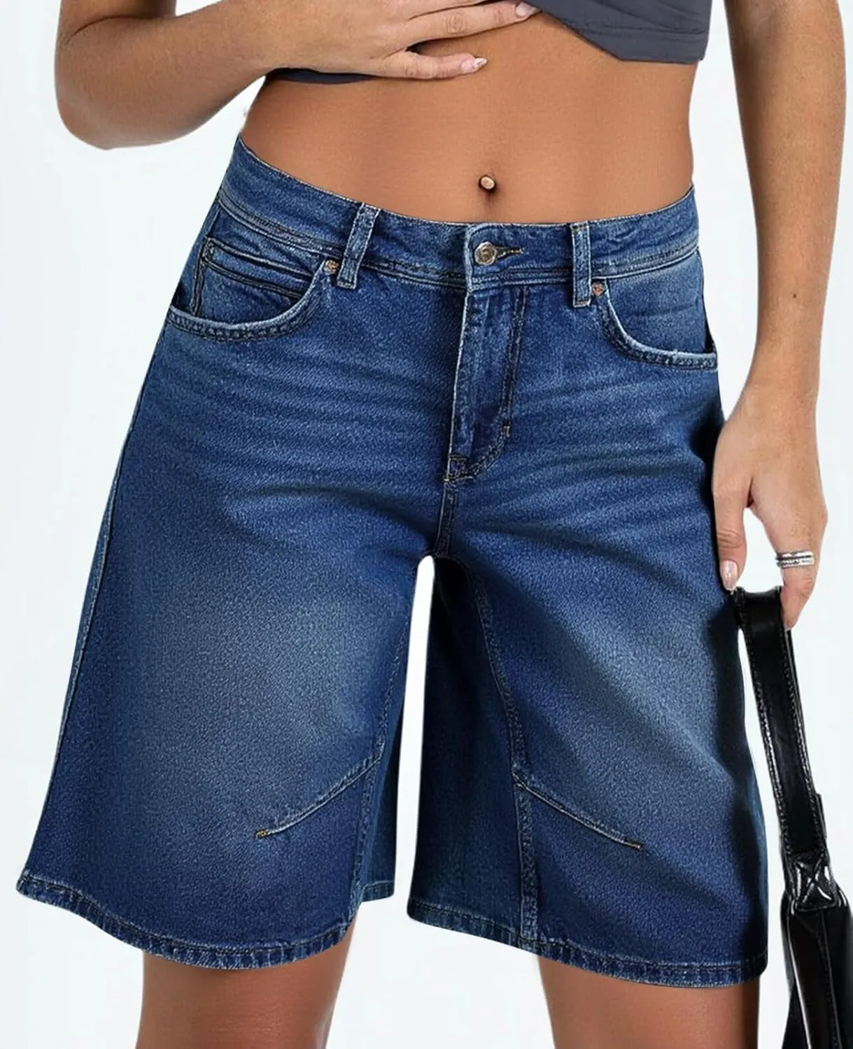 Cicy Bell Womens Summer Wide Leg Denim Shorts Casual Loose Mid Rise Jorts Bermuda Knee Length Jeans Shorts
