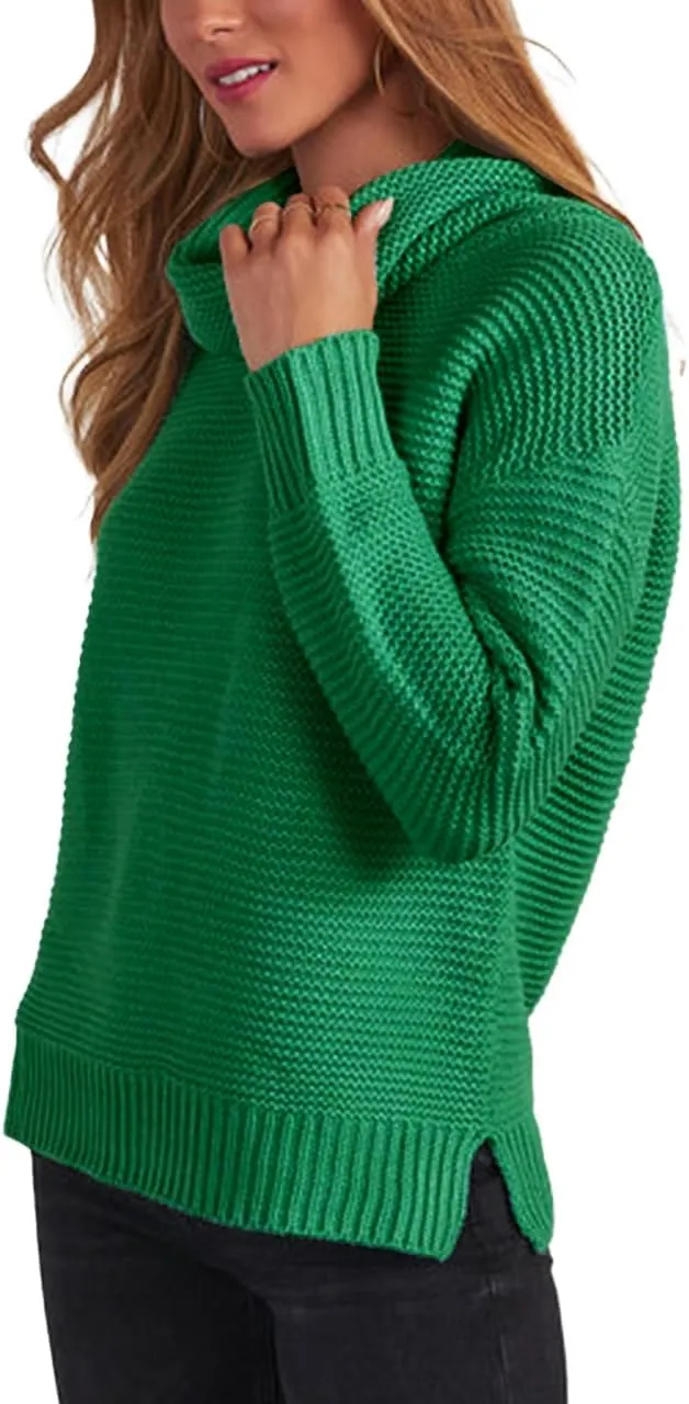 cordat Women's Long Sleeve Turtleneck Cozy Knit Sweater Casual Loose Side Slit Pullover Jumper Tops