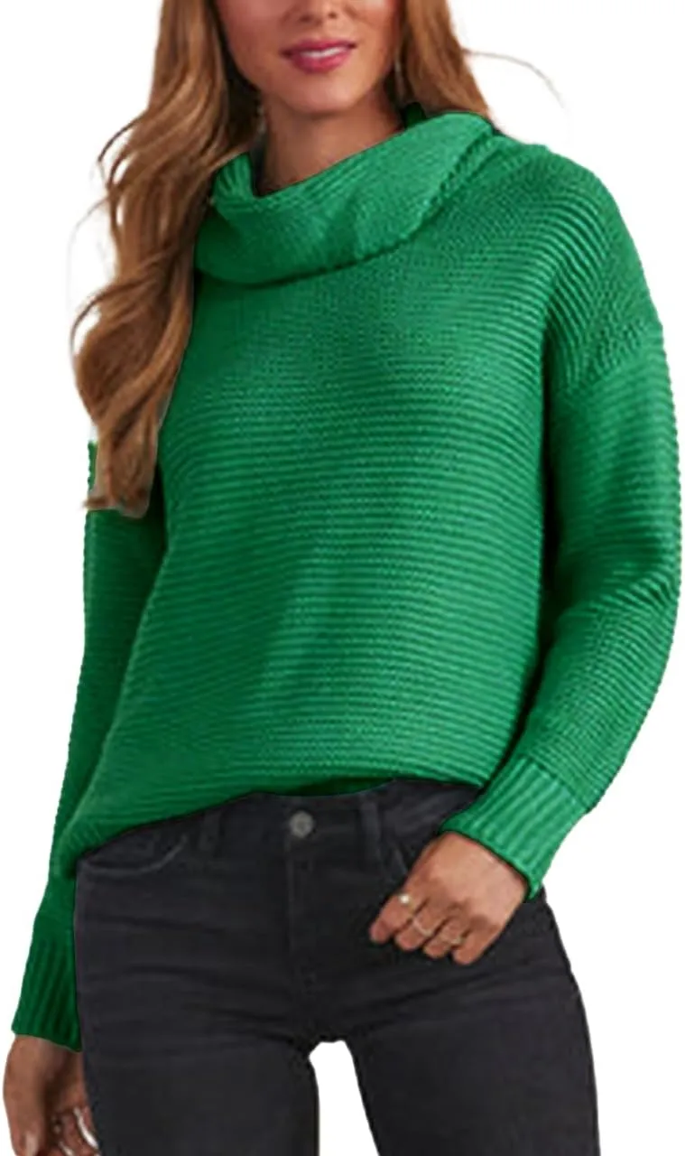 cordat Women's Long Sleeve Turtleneck Cozy Knit Sweater Casual Loose Side Slit Pullover Jumper Tops