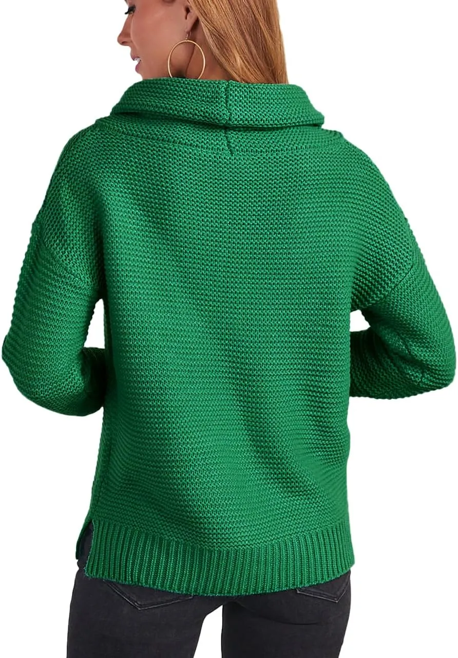 cordat Women's Long Sleeve Turtleneck Cozy Knit Sweater Casual Loose Side Slit Pullover Jumper Tops