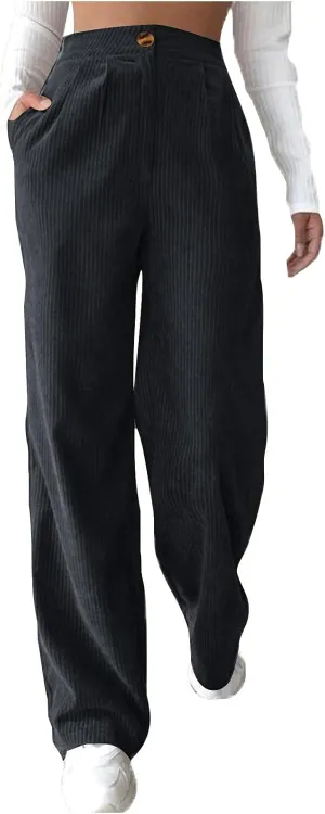 Corduroy Pants Women High Waisted Wide Leg Pant Casual Vintage Straight Leg Trendy Trousers with Pockets