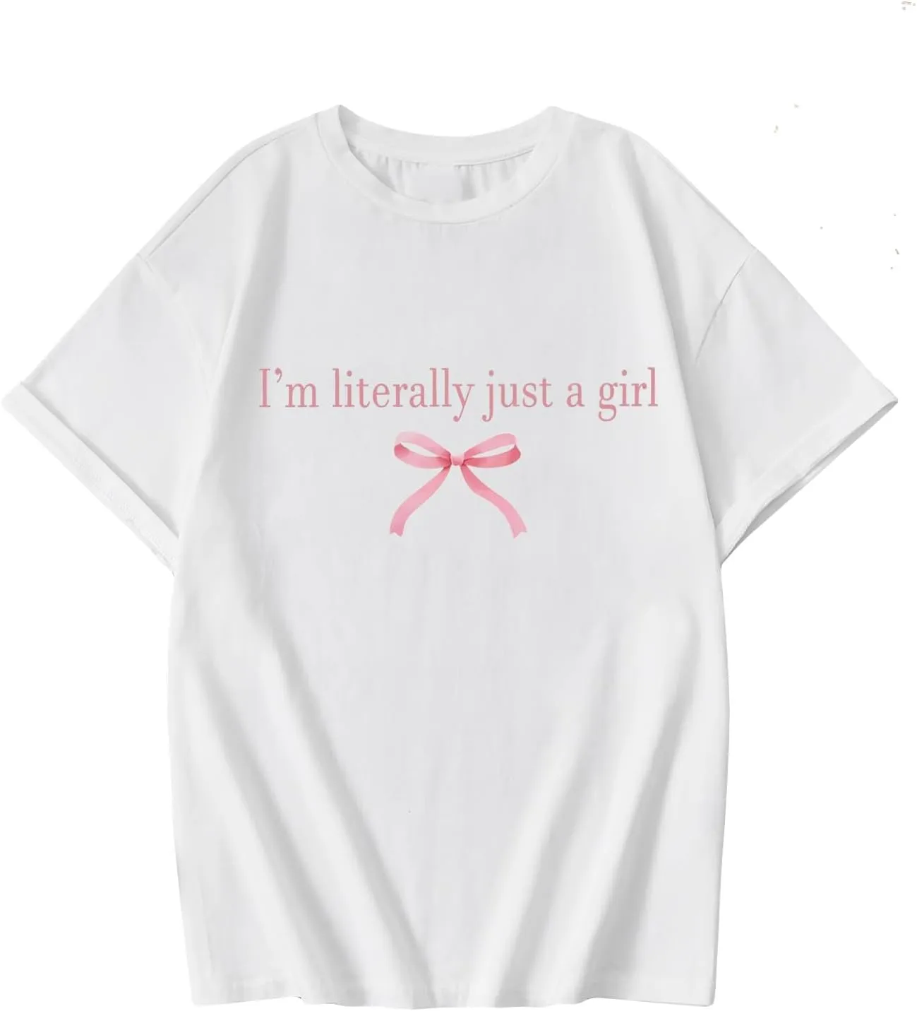 COZYEASE Girls' Letter Graphic Tees Short Sleeve Crewneck Oversized T Shirts Summer Clothes for Girls
