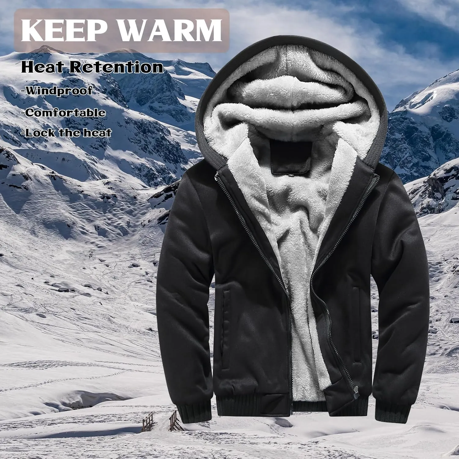 Custom Winter Warm Fleece Jacket Thick Sherpa Lined Zip Up Hoodies Heavyweight Sweatshirt Coat Team Workwear