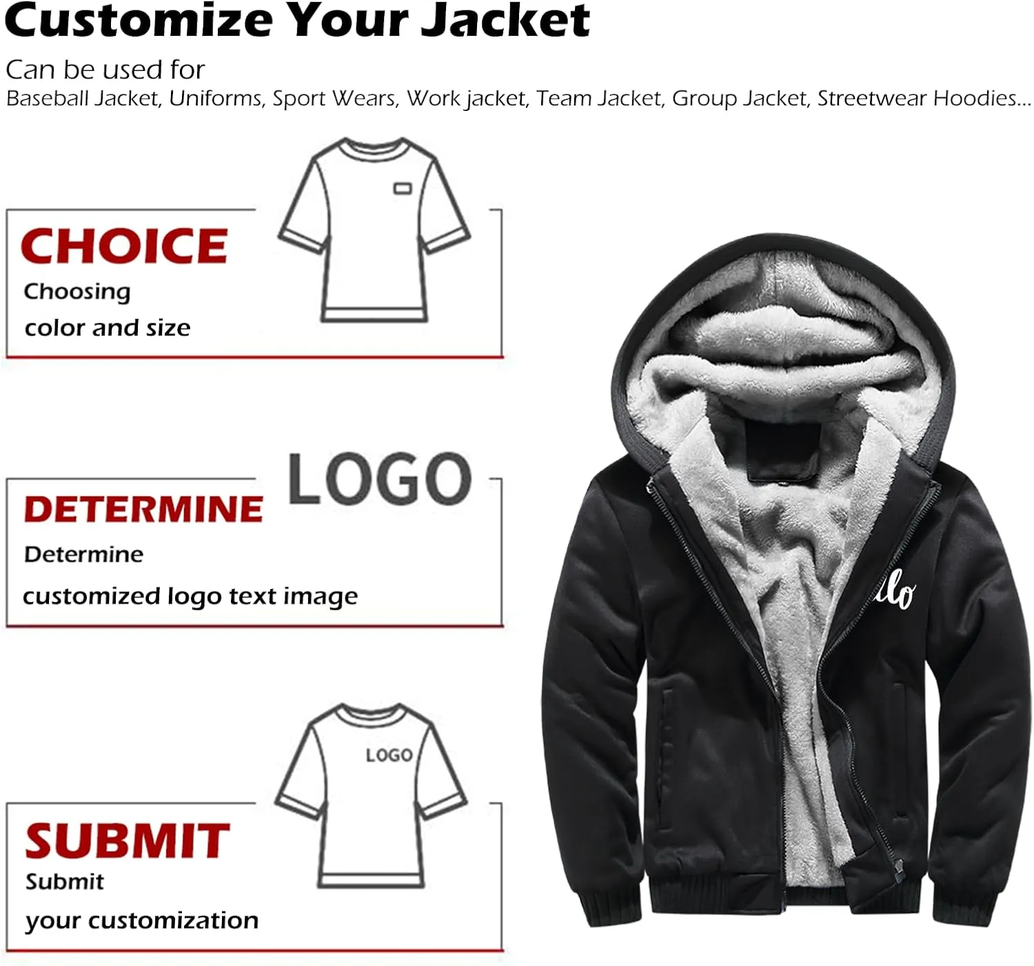Custom Winter Warm Fleece Jacket Thick Sherpa Lined Zip Up Hoodies Heavyweight Sweatshirt Coat Team Workwear
