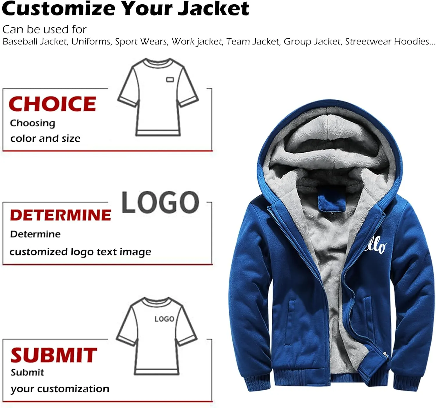 Custom Winter Warm Fleece Jacket Thick Sherpa Lined Zip Up Hoodies Heavyweight Sweatshirt Coat Team Workwear